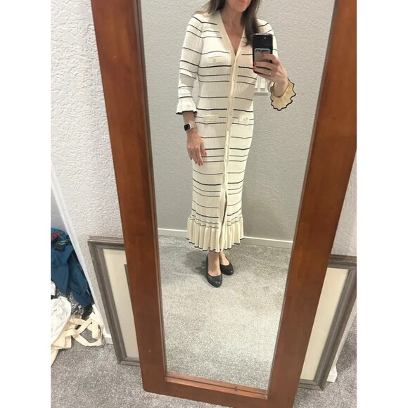 Sandro Striped Ruffled Wrap V-neck Knitted Long Dress Size 4 - Picture 9 of 12
